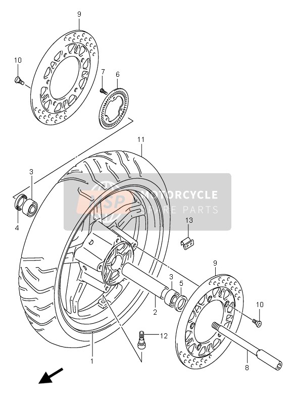 Suzuki AN650A BURGMAN EXECUTIVE 2005 Front Wheel (AN650A) for a 2005 Suzuki AN650A BURGMAN EXECUTIVE